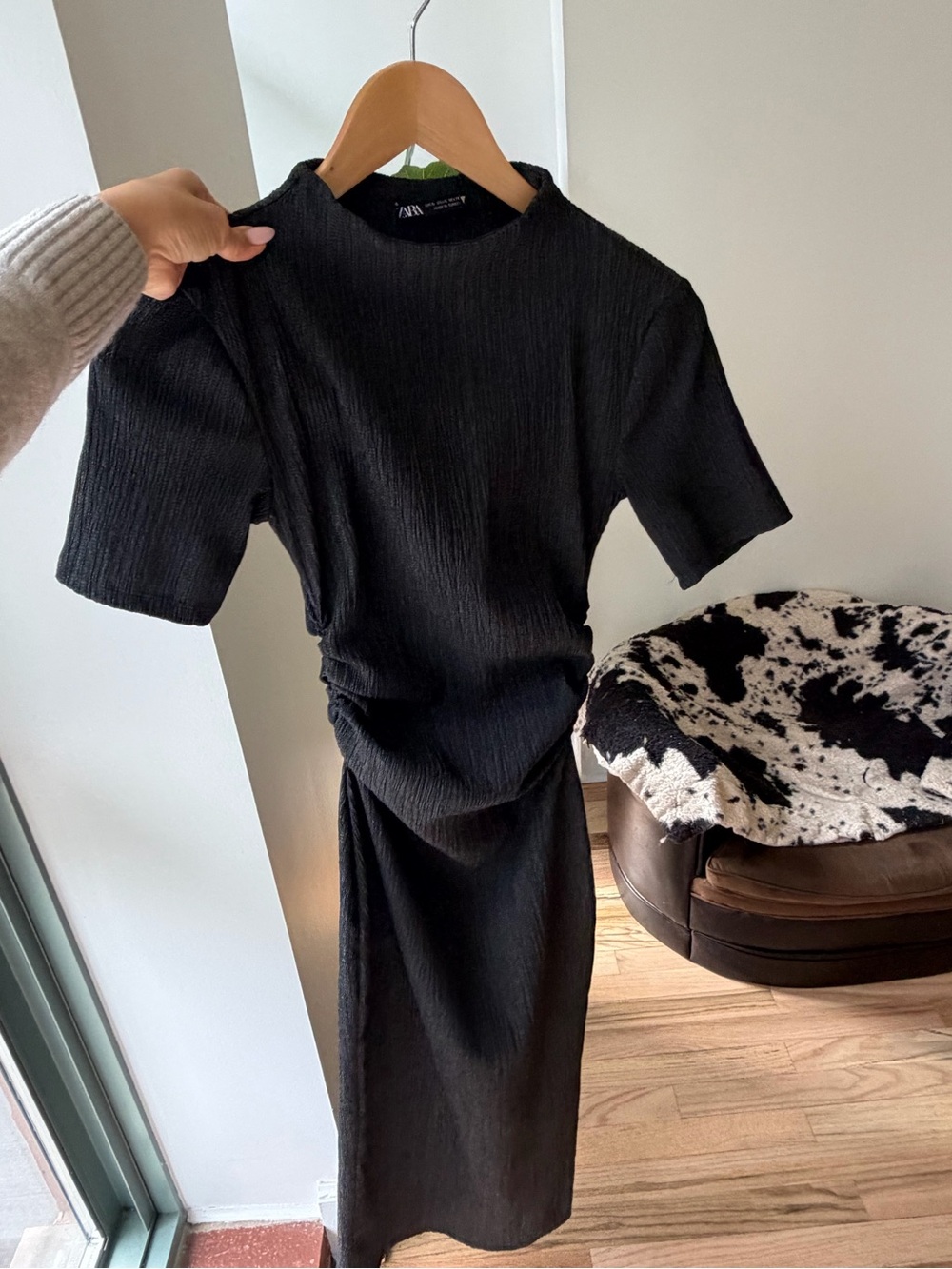 ZARA dark grey Mid-Length Textured T-Shirt Dress